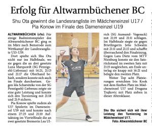Badminton Hannover Presse 2020